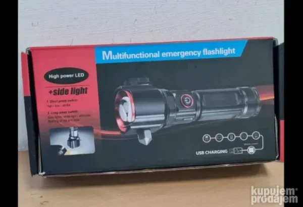 LED taktička baterijska lampa sa čekićem i power bank | Lux Shop