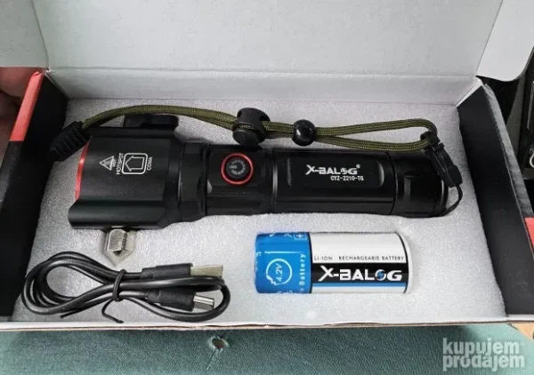 LED taktička baterijska lampa sa čekićem i power bank | Lux Shop