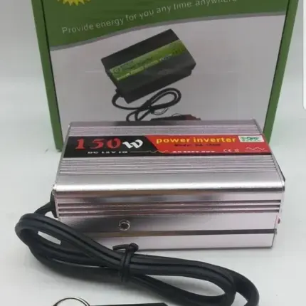 Na slici je prikazan inverter i pretvarač napona 12V na 220V snaga 150W sa standardnom utičnicom i LED indikatorima.