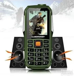 Crni Land Rover mini telefon sa metalnim kućištem i LED lampom.