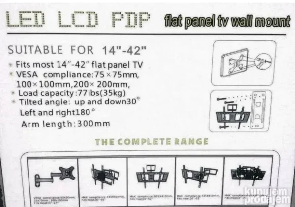 Zidni nosač za TV 14"–42" i 14"–55" | Rotirajući nosači | Lux Shop