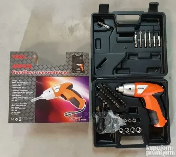 Aku šrafilica sa 45 nastavaka | LED svetlo i punjiva baterija