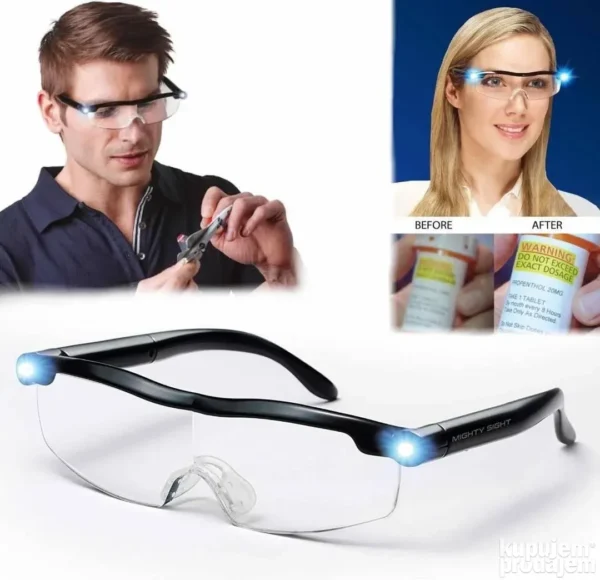 Mighty Sight naočare sa LED osvetljenjem i uveličanjem od 160%, punjive preko USB-a