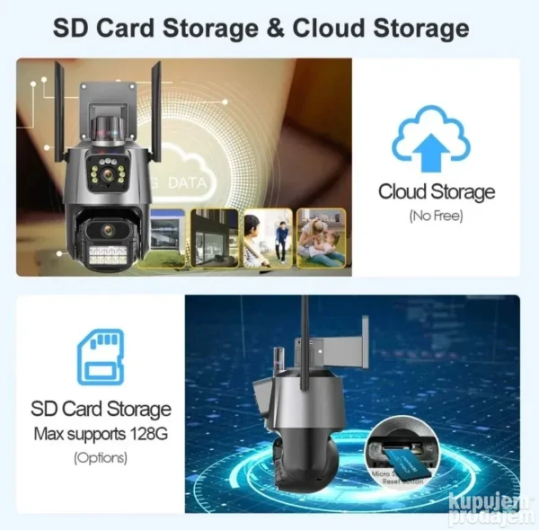 Wifi IP PTZ kamera sa 2 sočiva, sirenom i 4K rezolucijom