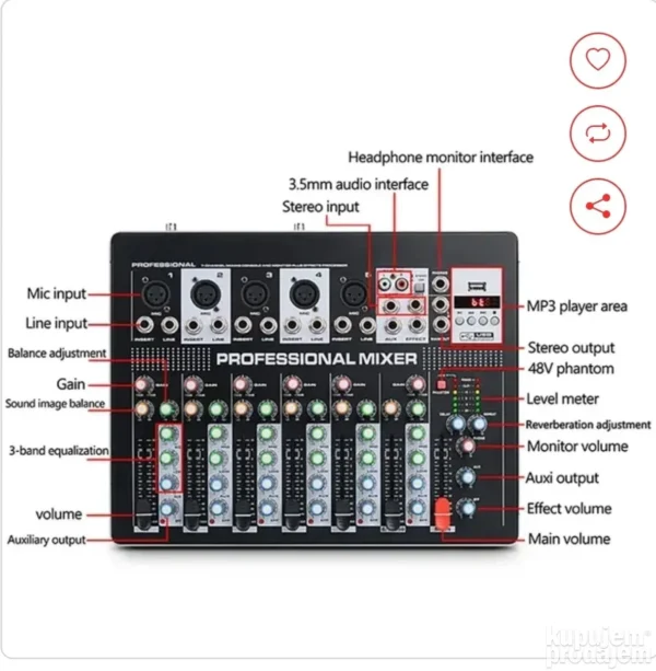 7 Kanalna Profesionalna Mikseta Bežični Mikrofoni U-730