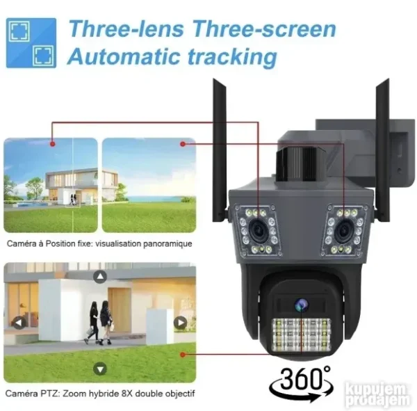 Wi-Fi IP PTZ kamera 3 sočiva 10x Zoom 9MP