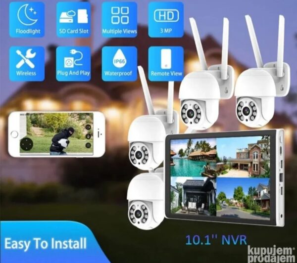 4 x WiFi IP PTZ 5MP Video Nadzor Komplet sa Monitorom