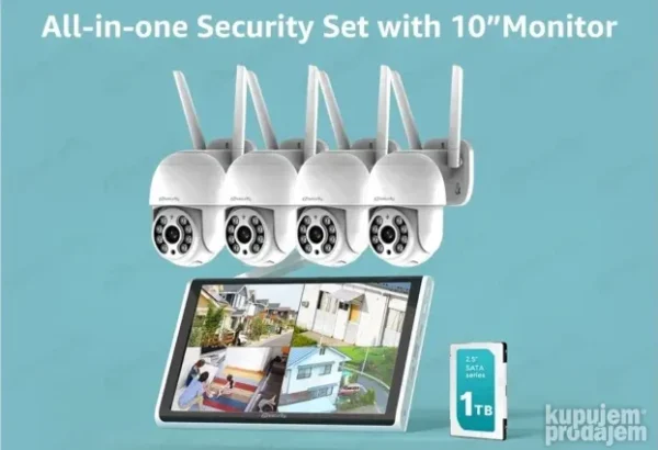 4 x WiFi IP PTZ 5MP Video Nadzor Komplet sa Monitorom