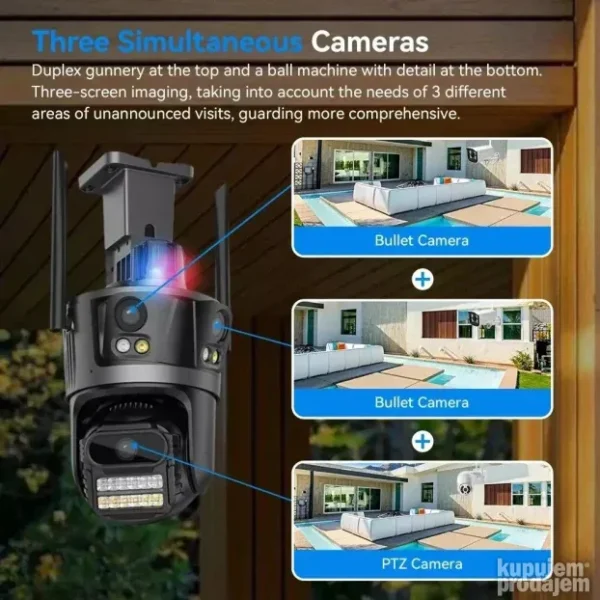 PTZ IP Wi-Fi kamera 3 sočiva 8MP