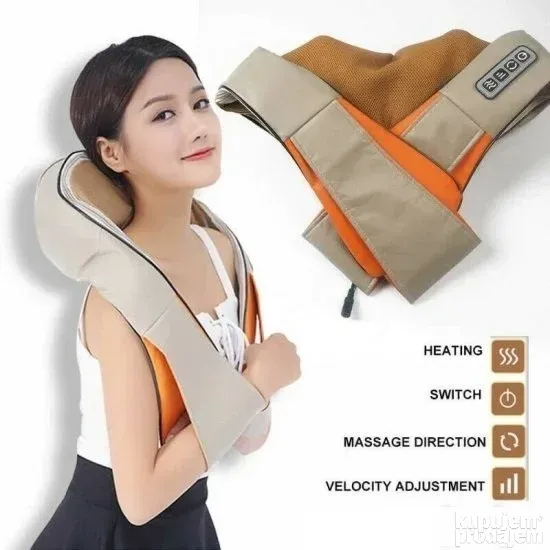 161181583-658828b726fb16-022616861 Shiatsu masažer A klase sa 4 rotacione glave i grejanjem, prikazan u upotrebi preko ramena.
