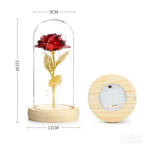 Večna ruža sa LED svetlom u kupoli – Lepotica i Zver poklon