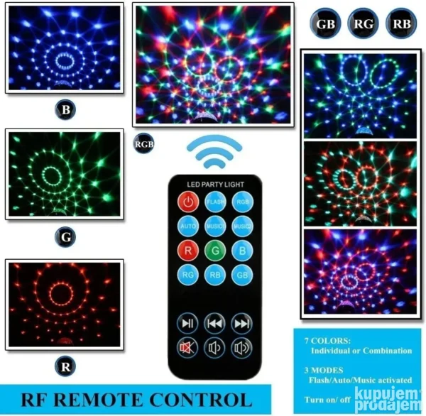 LED disko RGB rotirajuća kugla – osetljiva na ritam