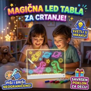 Velika LED tabla 40x30cm sa olovkom za crtanje u 7 boja
