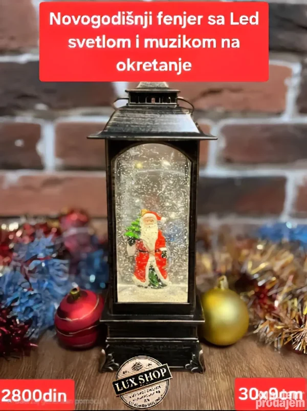 LED novogodišnji fenjer sa muzikom i simulacijom snega