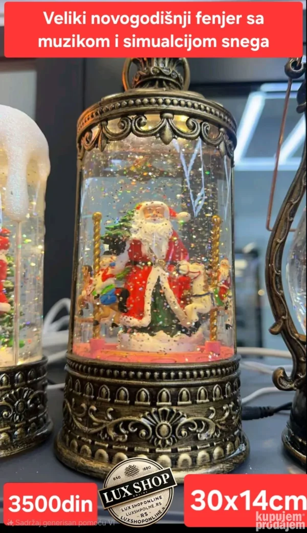 LED novogodišnji fenjer sa muzikom i simulacijom snega