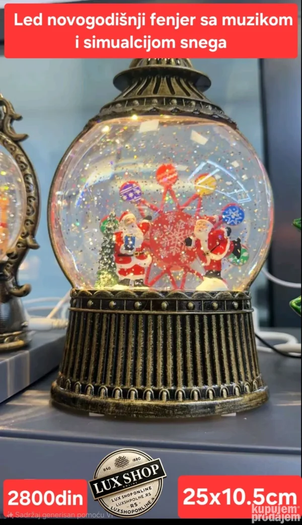 LED novogodišnji fenjer sa muzikom i simulacijom snega