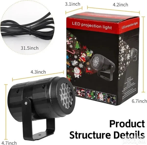 Novogodišnja LED dekoracija – projektor sa božićnim šarama