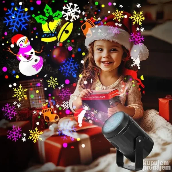 Novogodišnji LED projektor sa božićnim šarama i efektom pahulja – Lux Shop