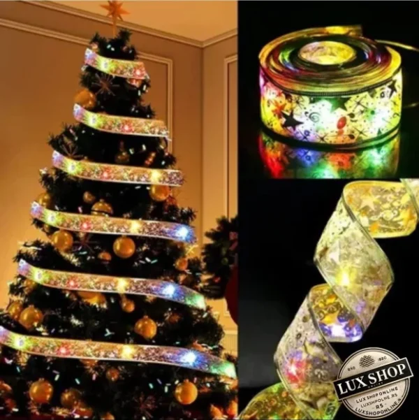 LED lampice u satenskoj zlatnoj ili RGB traci, u rolni od 5m ili 10m, idealne za dekoraciju jelke, poklona i prostora.