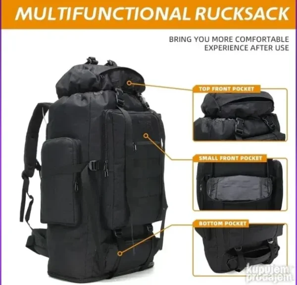 Taktički Ranac 70L Crni Army Model za Kampovanje