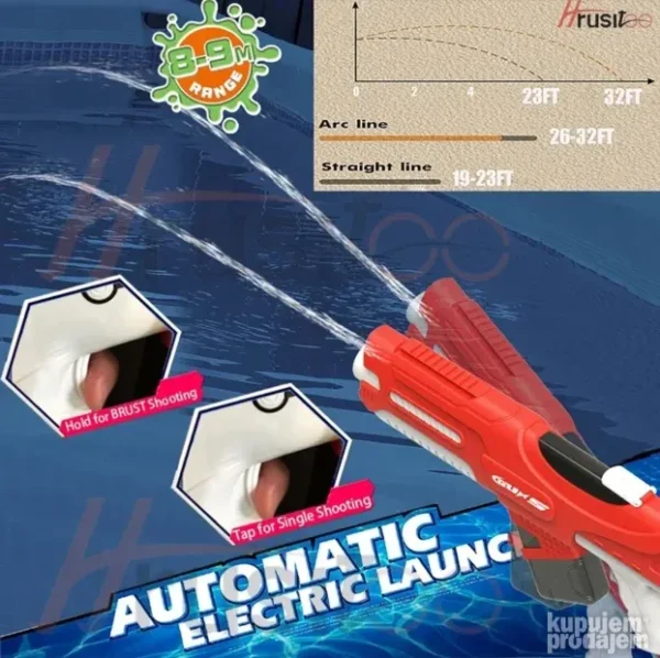 Električna puška na vodu Blaster Ajkula, Domet 12m