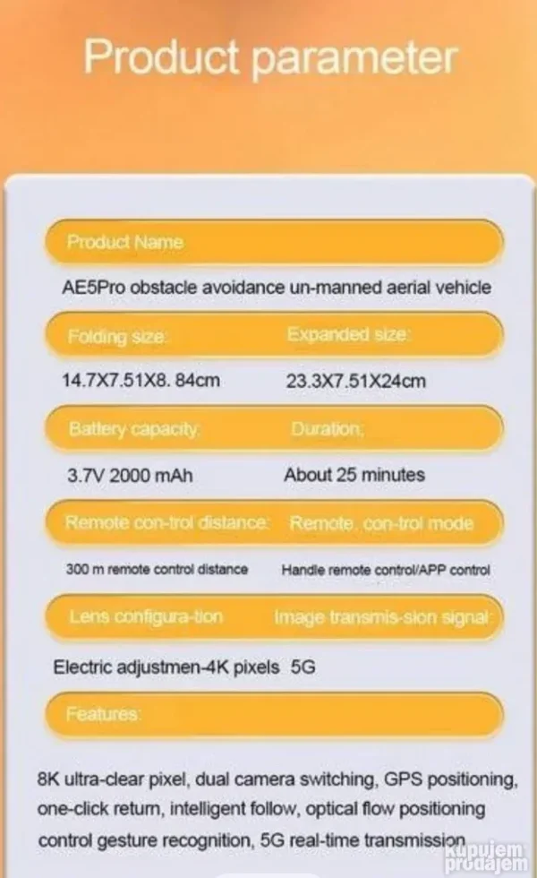 Dron 818 AE5 sa 4K kamerom i dve baterije