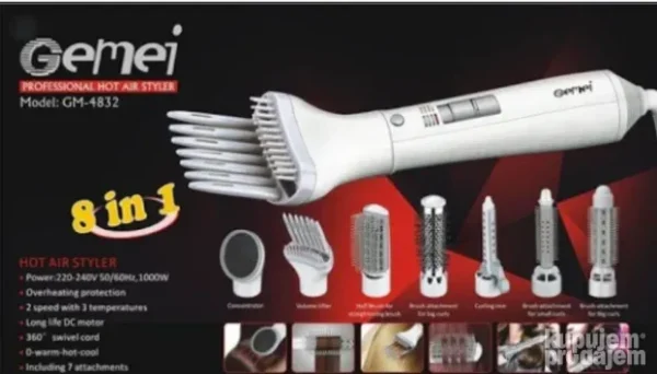 Profesionalna četka za kosu na topli vazduh Gemei GM-4832 sa više nastavaka za sušenje, volumen, ravnanje i pravljenje lokni.