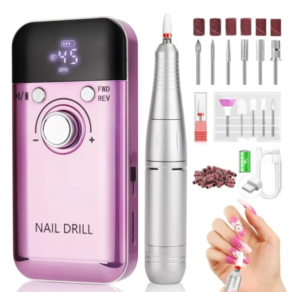 Vrenmol električna turpija za nokte sa digitalnim displejem, nastavcima i Type-C punjenjem, kompletan profesionalni set za manikir i pedikir.