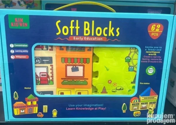 3D Mekane Edukativne Puzzle za Decu | 62 Dela Soft Blocks