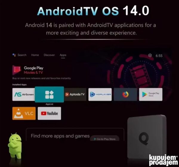 Smart TV Box Android 14 Q1 4/64GB | Dual WiFi 8K Podrška