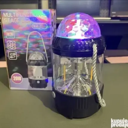 Multifunkcionalni LED fenjer lampa sa 2u1 osvetljenjem, pogodna za kampovanje i ambijentalno disko svetlo.