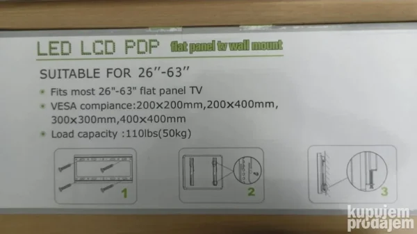 Nosač za TV 26–63" | Fiksni Zidni Držač 50kg