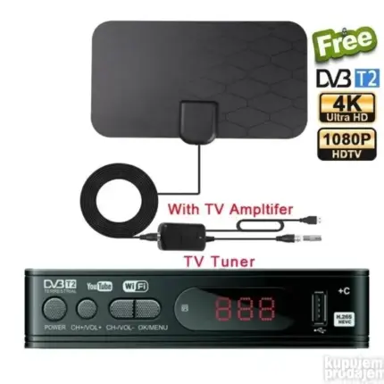 DVB-T2 Resiver + Digitalna TV Antena Set | Full HD, Besplatni Kanali