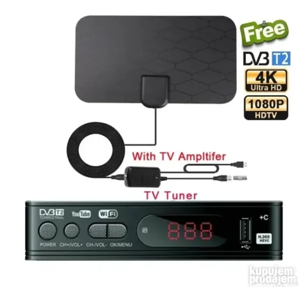 DVB-T2 Resiver + Digitalna TV Antena Set | Full HD, Besplatni Kanali