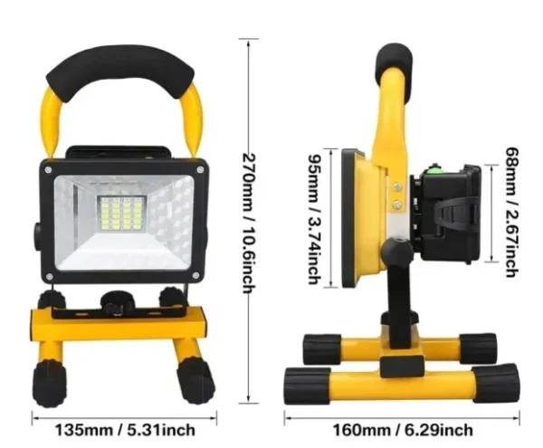 Prenosni Punjivi LED Reflektor 50W – Hladno Bela, Plava, Crvena