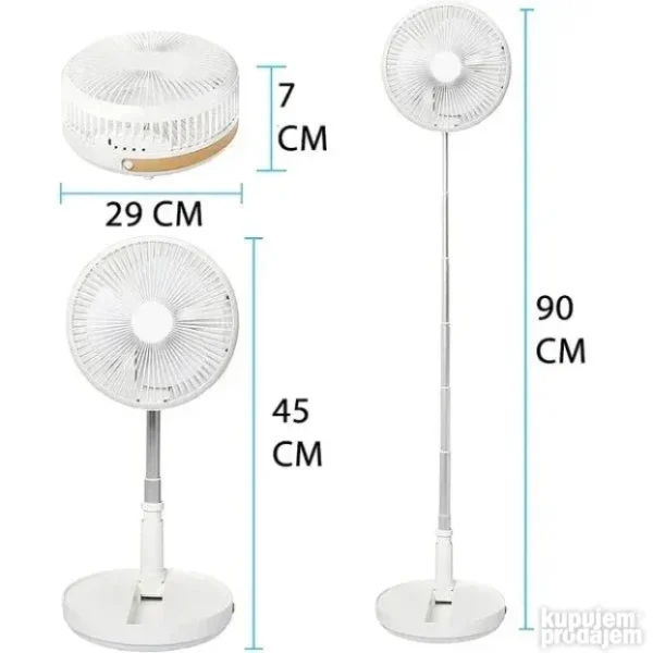 USB Punjivi Sklopivi Ventilator za Sto i Pod - 7200mAh