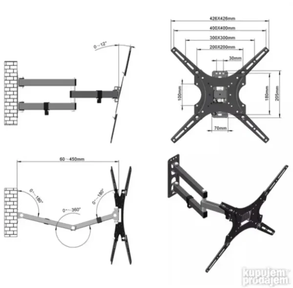 Zidni Nosač za TV sa 3 Zgloba | 14"-55" | Lux Shop