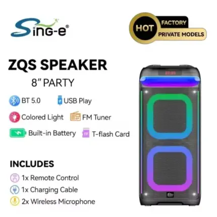 Bluetooth zvučnik 2x8" karaoke | 2 bežična mikrofona RGB
