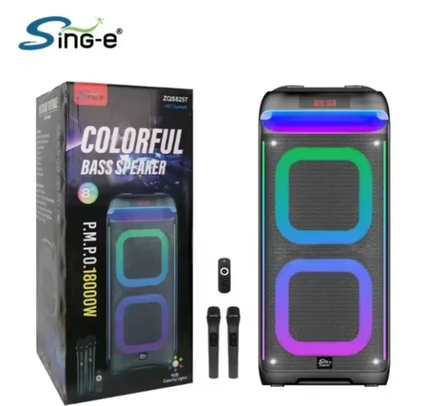 Bluetooth zvučnik 2x8" karaoke | 2 bežična mikrofona RGB