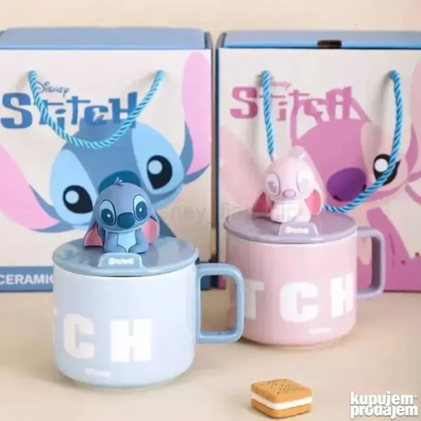 Poklon set keramička solja sa drskom i poklopcem STITCH