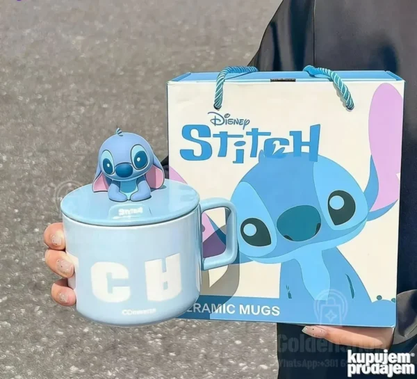 Poklon set keramička solja sa drskom i poklopcem STITCH
