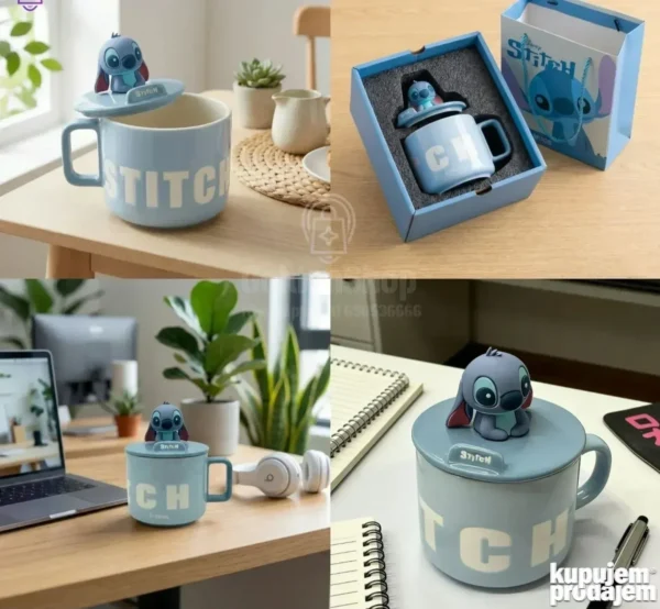 Poklon set keramička solja sa drskom i poklopcem STITCH
