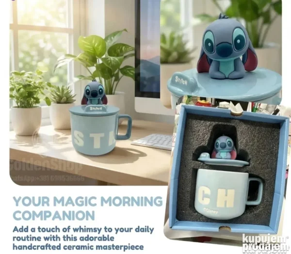 Poklon set keramička solja sa drskom i poklopcem STITCH