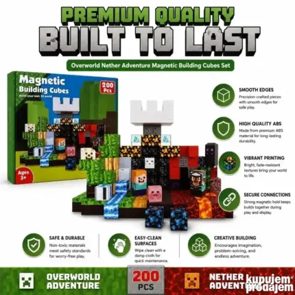 Magnetne Minecraft kocke za igru Mega set od 200 delova