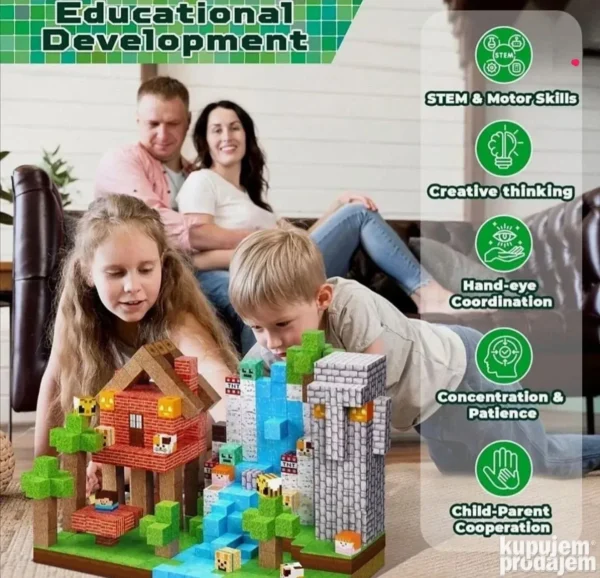 Magnetne Minecraft kocke za igru Mega set od 200 delova