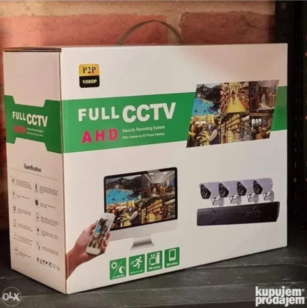 Video Nadzor AHD DVR FullHD + KOMPLET+4 Kamere za 2Mpix+80m