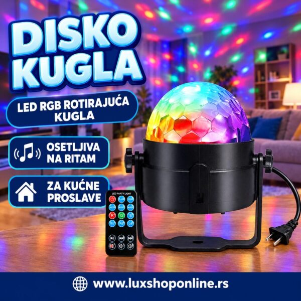 LED disko RGB rotirajuća kugla – osetljiva na ritam