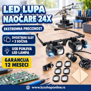 LED Lupa Naočare 24X za Popravku Satova i Elektronike