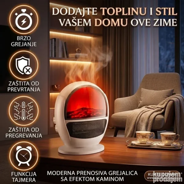 Prenosiva Mini Grejalica sa Efektom Kamina – Keramička