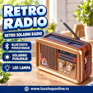 Retro solarni radio sa bluetoothom, USB i LED lampom